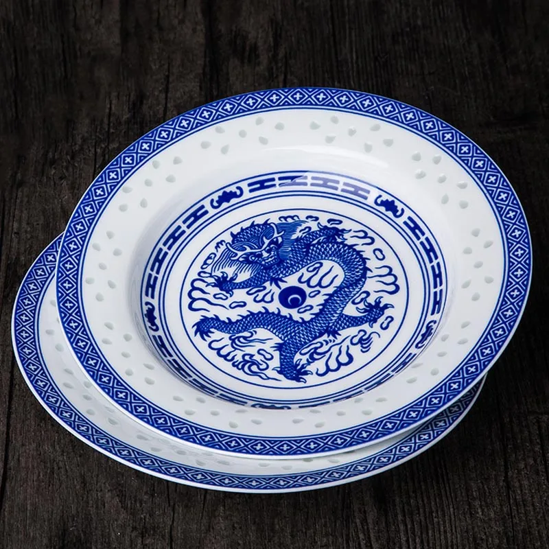 

2pcs/lot Chinese Vintage Blue and White Porcelain Food Plates Jingdezhen Ceramic Round Dinner Plate Kitchen Porcelain Utensils