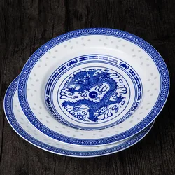 2pcs/lot Chinese Vintage Blue and White Porcelain Food Plates Jingdezhen Ceramic Round Dinner Plate Kitchen Porcelain Utensils