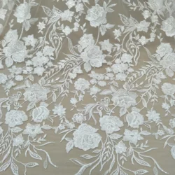 Lvory rose flower bridal wedding gown dress lace fabric 130cm width embroidery lace sell by yard