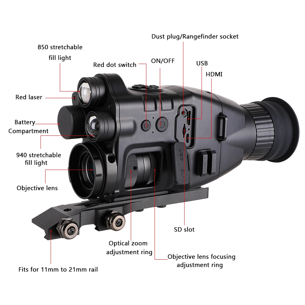 Henbaker CY789 Night Visionขอบเขต24xอินฟราเรดNight Vision Riflescopeกล้องWIFI APPการล่าสัตว์Night Vision Monocularsสีแดงเลเซอร์