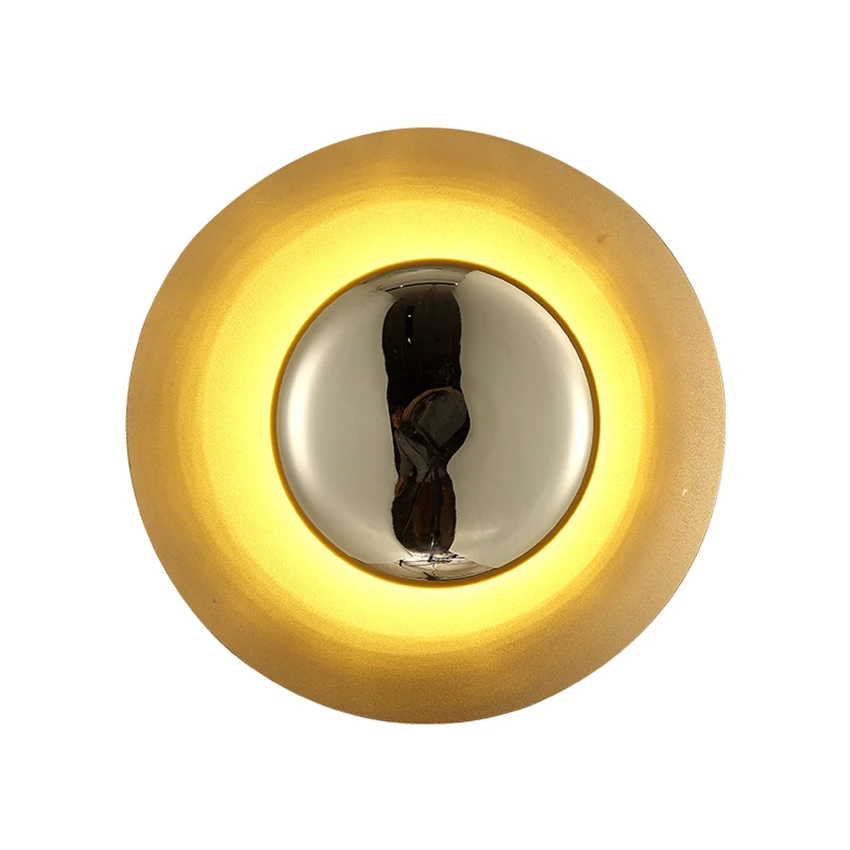 

Nordic Mirror gold circular wall lamps bedroom living room hallway decorative glossy wall sconces lights design study lighting