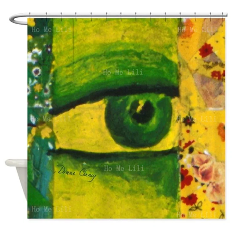 3D The Eye Gold Emerald Awareness Flowers And Stars Green Yellow Doping Abstract Art Print Waterproof Shower Curtain With Hooks