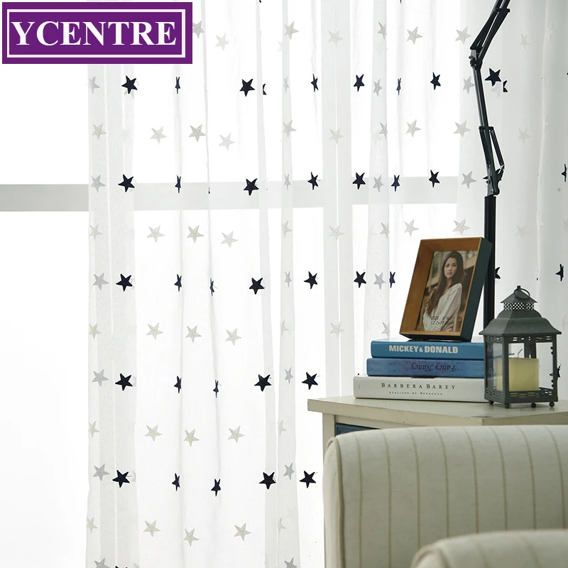 YCENTRE Two KInds Stars Embroidered  Voile Curtain for Kitchen Living Room Bedroom Tulle Drapes for Windows Treatment