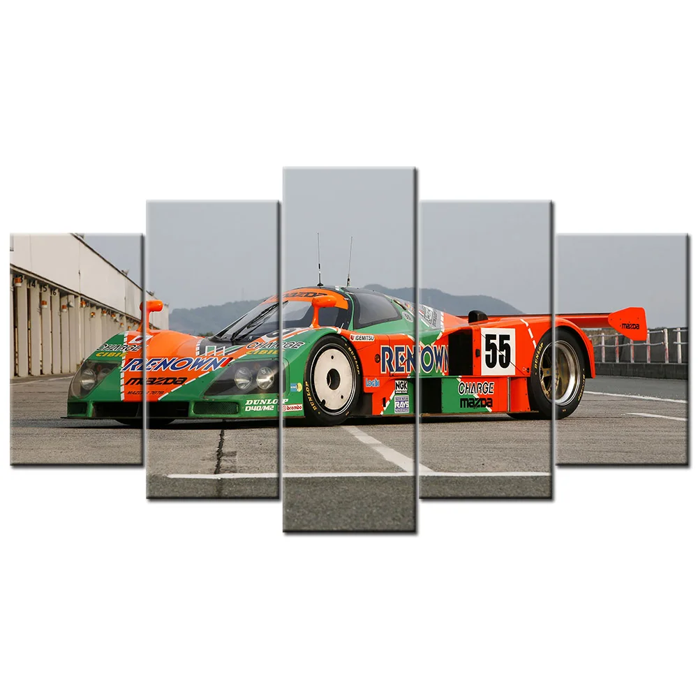 Wall Art Framework 5 Pieces Canvas Paintings Prints Posters 1991 Mazda 787B Racing Car Pictures For Living Room