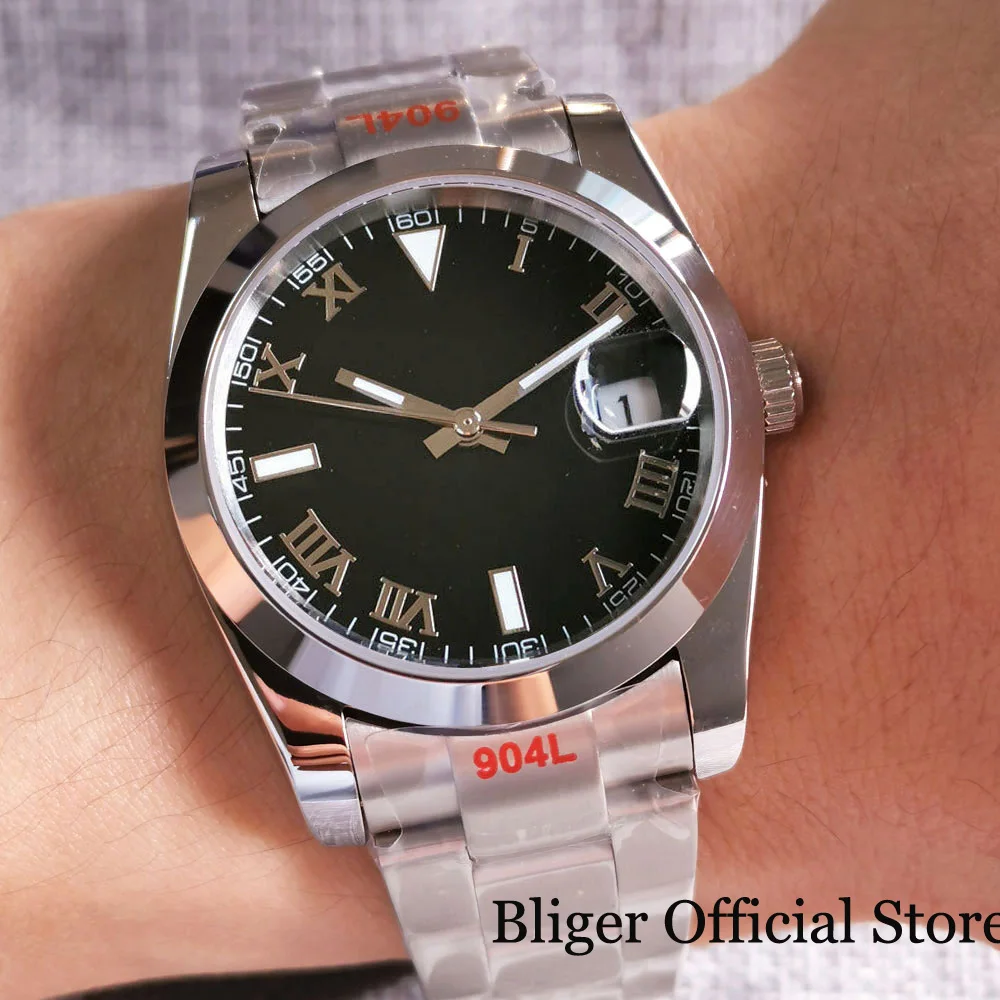 

BLIGER NH35A PT5000 36mm 39mm Fluted Bezel Automatic Men Watch Romen Numbers Brush Glide Lock Date Magnifier Wristwatch