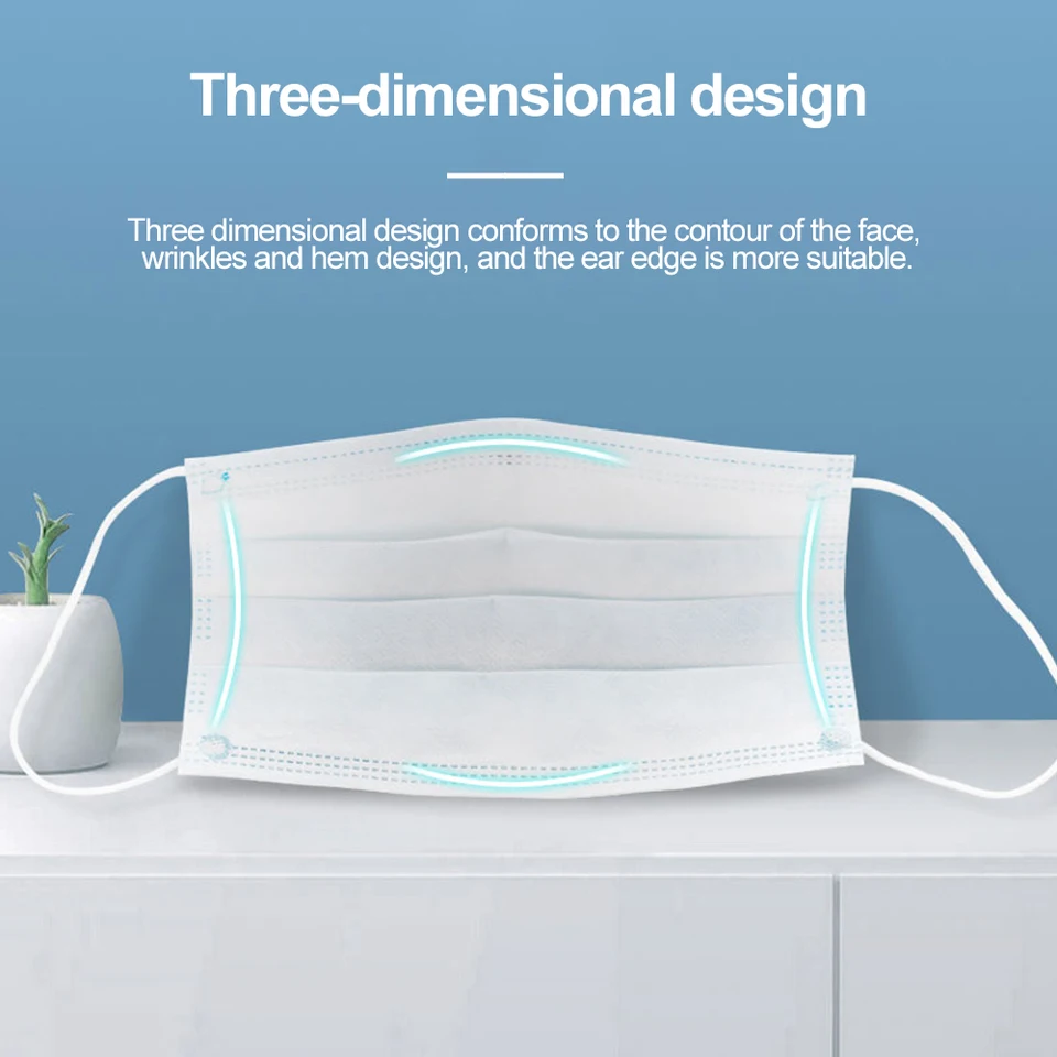 Mouth Masks 3-layer Anti-Dust Disposable Mascarillas  Non Woven Meltblown Cloth Masks Elastic Ear Loop Face Mask, image 4