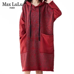 Max LuLu Women New Fashion Loose Vintage Vestidos 2021 Winter Korean Style Hooded Design Casual Denim Dress Street Long Dresses