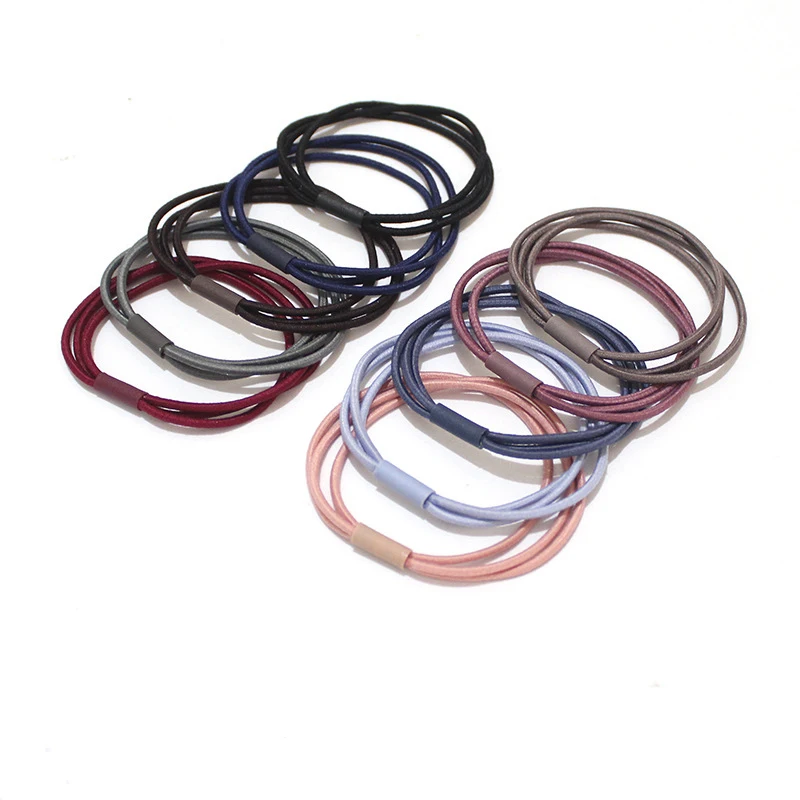 High Quality Three Line in One Multi-Color Hair Tie Rubber Band Cord Headdress  Elastic Hair Bands