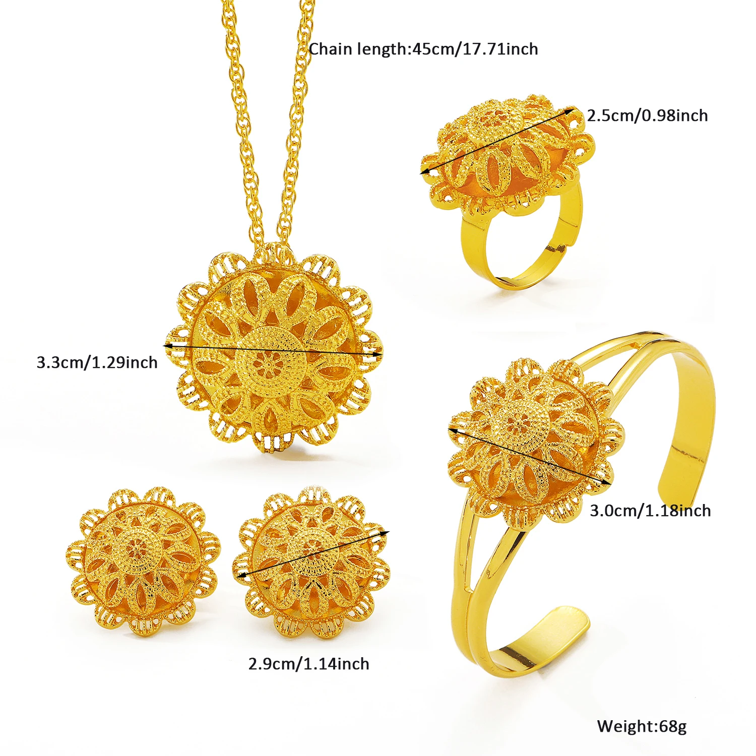 Ethlyn 4Pcs Dubai Blume Schmuck Sets Gold Halskette für Frauen Äthiopischen Hochzeit Afrikanische Braut Geschenke MY157