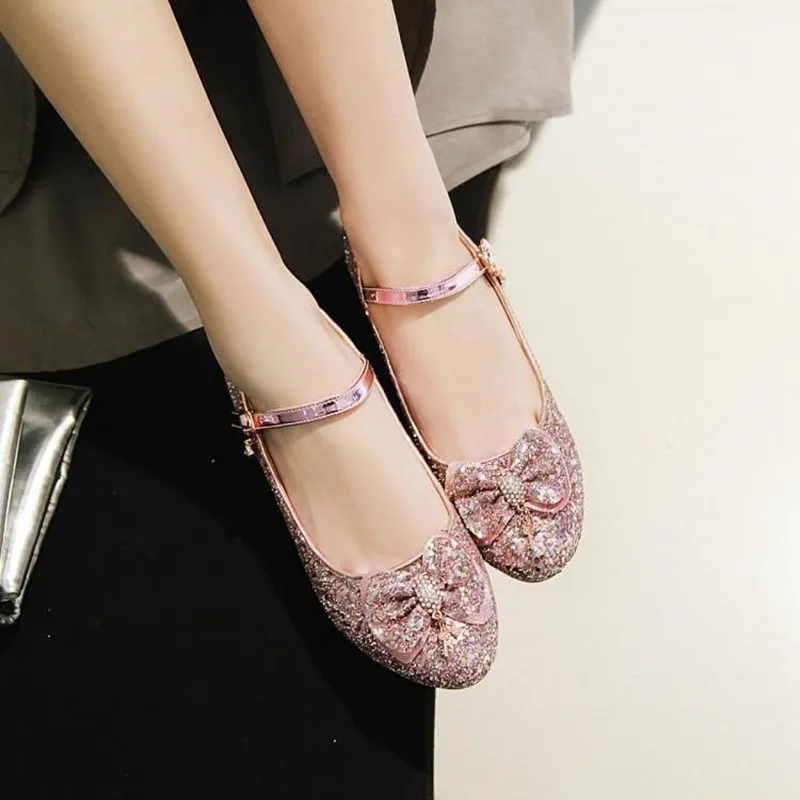 Pink/Silver Shiny Princess Flats Lolita Vintage Shoes Mori girl Bowknot Kawaii Girl Tea Party Women Shoes