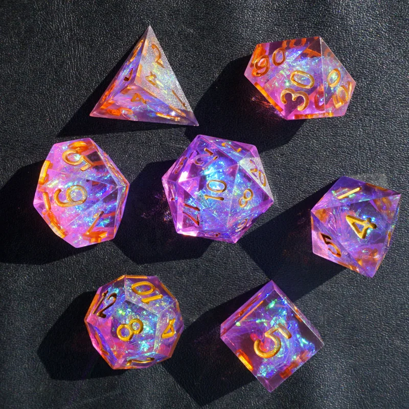 

Handmade Mirror Resin Fantasy Dice Set Purple Gorgeous Polyhedral Dice For RPG DND Board Table Games Gift Collection Custom