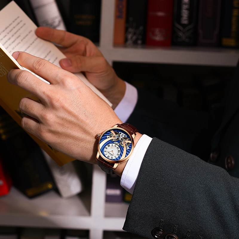 Orologio AILANG doppio pendolo movimento meccanico automatico moda orologio da uomo impermeabile profondo cavo 2021 nuovo