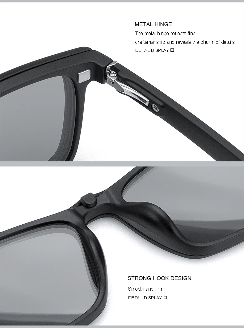 MERRYS DESIGN 5-in-1-Brillengestell mit magnetischem polarisiertem Clip für Herren und Damen, TR90-Brillengestell, quadratische Brillen S2149 – Detail 3
