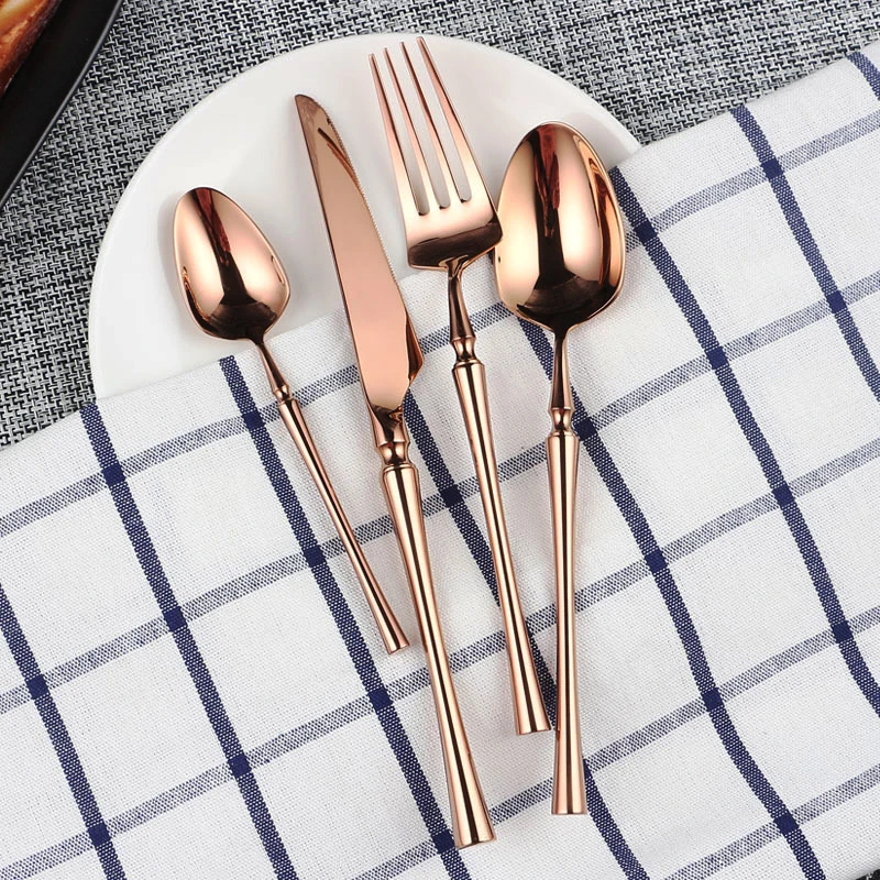 

Rose Gold Dinnerware set Dinner Knife Fork Tablespoon Teaspoon Steak Knives Tableware Flatware Sets Christmas Cutlery 4pcs/set