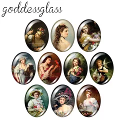 Vintage Lady Oil paintings style 10pcs mixed 13x18mm/18x25mm/30x40mm Oval photo glass cabochon demo flat back Making findings