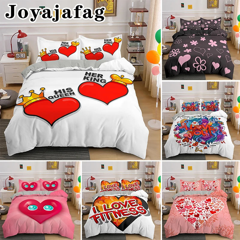 I Love You Heart Bedding Set Personality Bedclothes 2/3pcs Cute Fashionable Home Microfiber Bed Sets Duvet Cover With Pillowcase