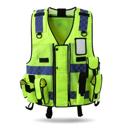 Unisex Reflective Vest Mesh Breathable Waistcoat Pockets Zipper fit Tactical Traffic Night High Visibility Safety Clothing