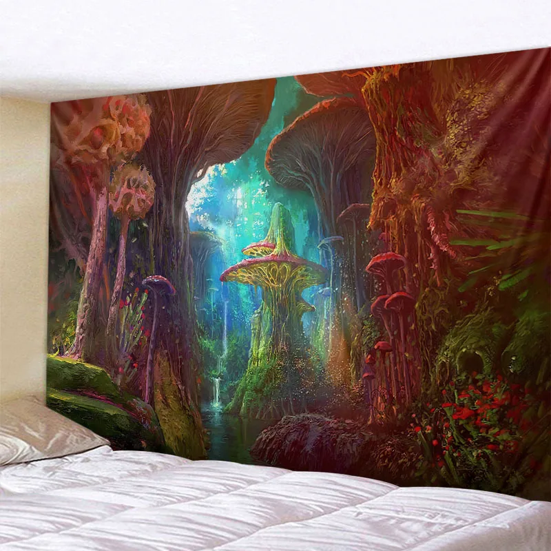 Psychedelic Mushroom 3D Printing Tapestry Hippie Fantasy Colorful Art Tapestry Mandala Bohemian Family Dormitory Wall Decoration