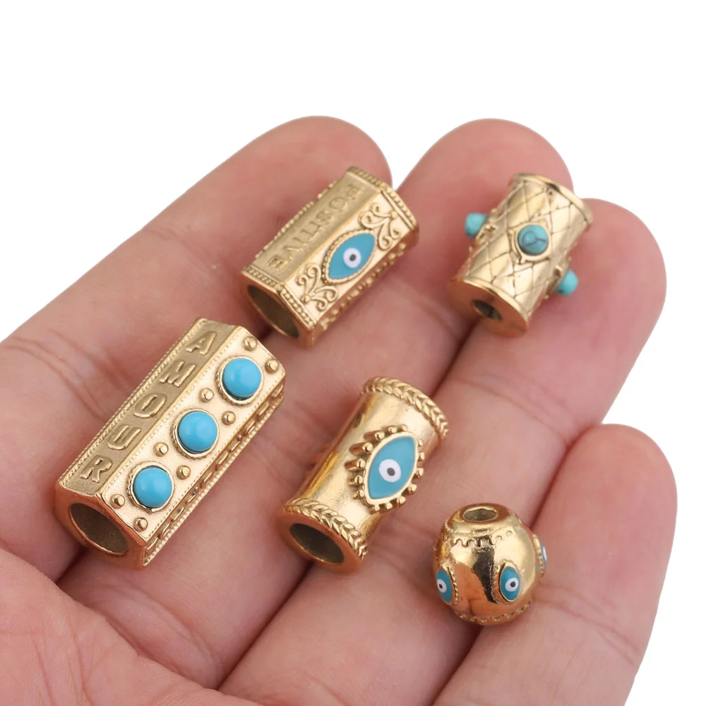 2pcs Stainless Steel Glasses Natural Stone Beads Enamel Tube Spacer Evil Eye Bead for DIY Women Men Bracelets Jewelry Findings