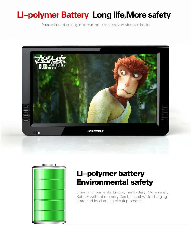 جهاز تلفزيون صغير محمول تناظري Atsc T بشاشة 10 بوصة من Leadstar الكوري يدعم H265/Hevc إدخال Dolby Ac3 HDMI يستخدم في المنزل زورق فك ترميز Atsc