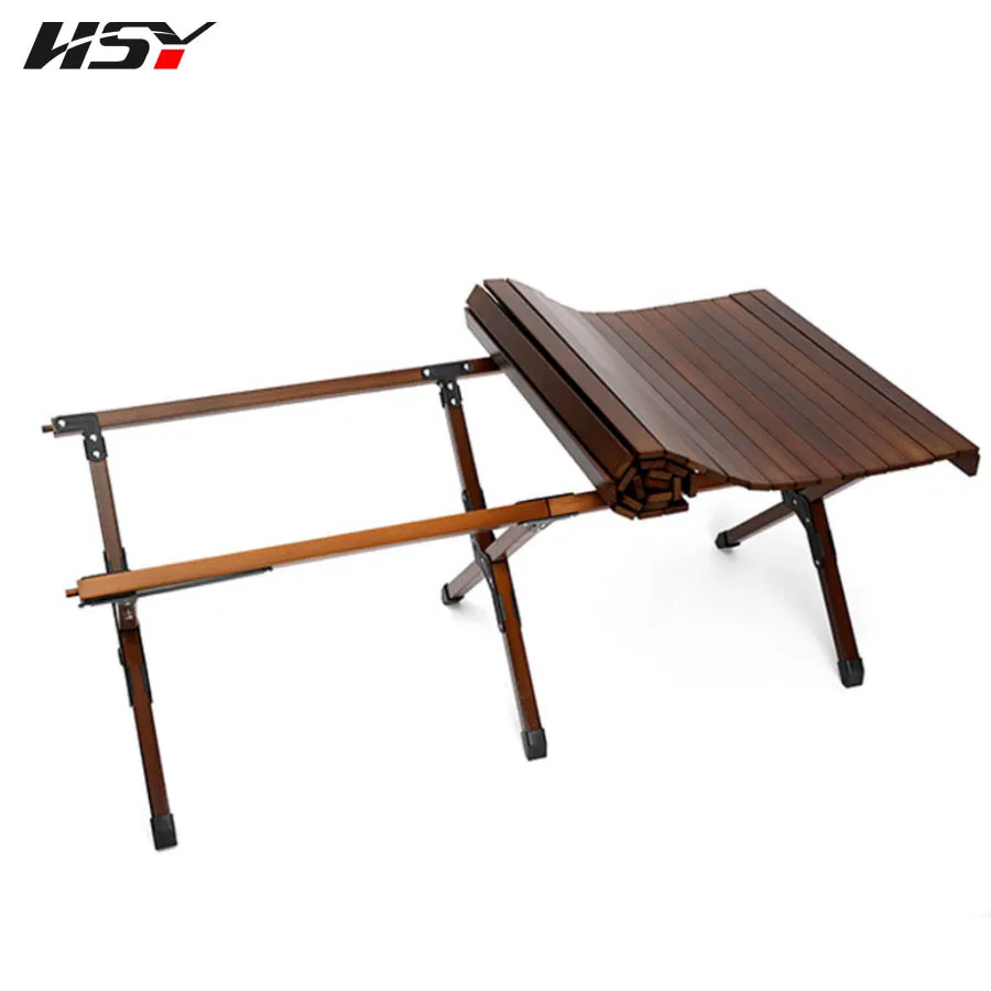 

120CM Outdoor Foldable Camping Wooden Desk Portable Beach Egg Roll Wood Folding Table For Picnic BBQ