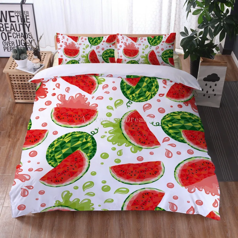 3D Children Cartoon Watermelon Pineapple Print Cute Duvet Cover Bedclothes Comfortable Fruit Bed Full King Single Size Set