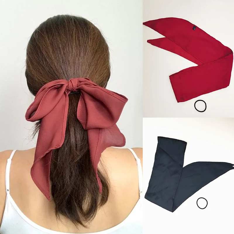 Lystrfac Pure Silk Headband Hair Ribbon Tie for Women Girls Fashion Multifunction Headband Neck Scarf Female Hair Accessories