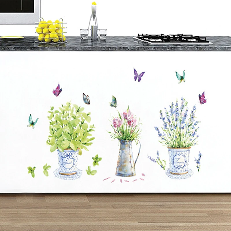 Wall Stickers DIY Butterfly Potted Flower Pot Wallpaper Sticker For Wall Waterproof  Home Decoration  Wall Art Self-adhesive