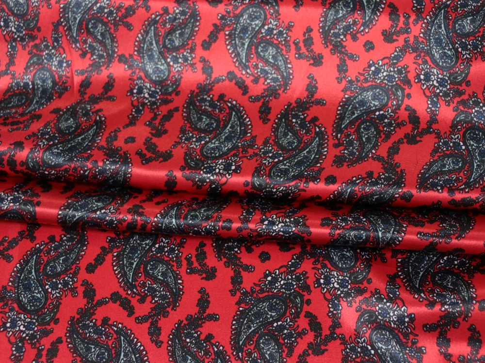 1 Meter x 1,48 Meter Retro-Paisley-Muster, weicher, seidiger Satinstoff, bedrucktes Charmeuse-Material für Futterschal – Detail 18