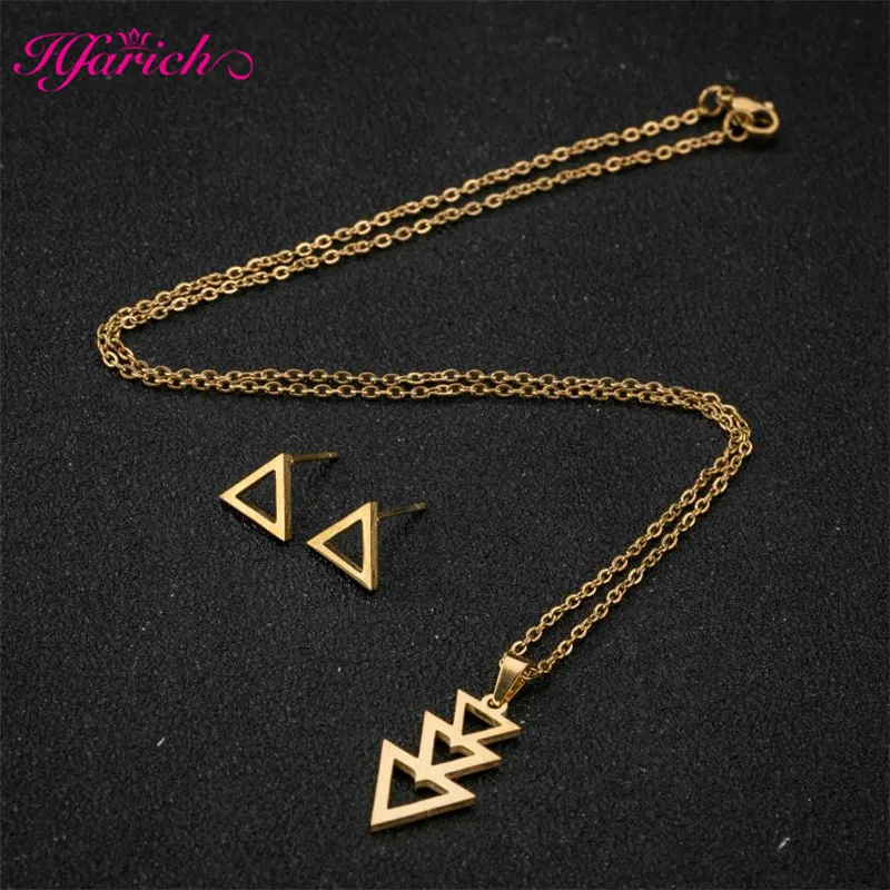 Hfarich Fashion Women Punk Triangle Necklaces Earrings Set Peach Heart Animal Pendant Clavicle Sweater Chain Jewelry Girls Gifts