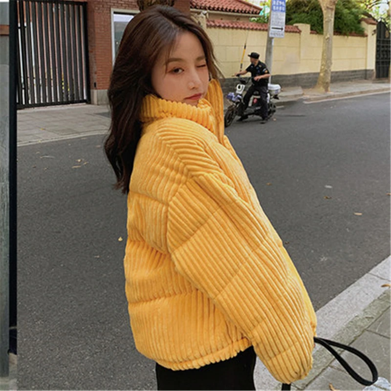 Winter Thickened Thermal Corduroy Women's Jacket Fashion Short Stand Collar Solid Splice Thermal Jacket Women's 2023