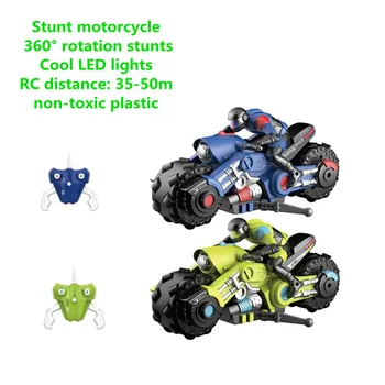 1:10 High Speed ​​Motorcycle Model RC Motorcycle 360° Rotation Stunts Cool LED Lights RC Distance 50M Stunt Car Toys for Boys Gift