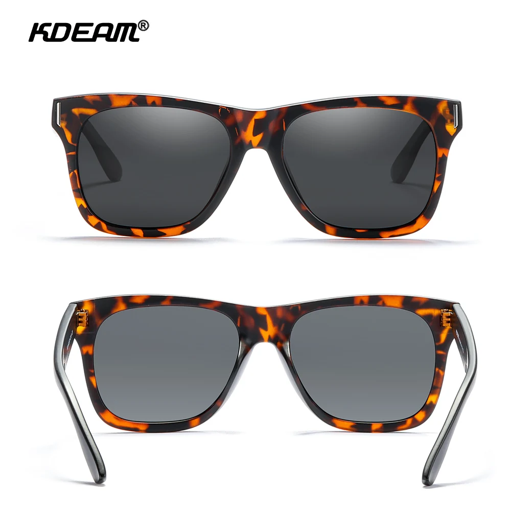 KDEAM-gafas de sol polarizadas cuadradas para hombre, lentes de sol con revestimiento multicolor, todos los tonos negros, caja con cremallera