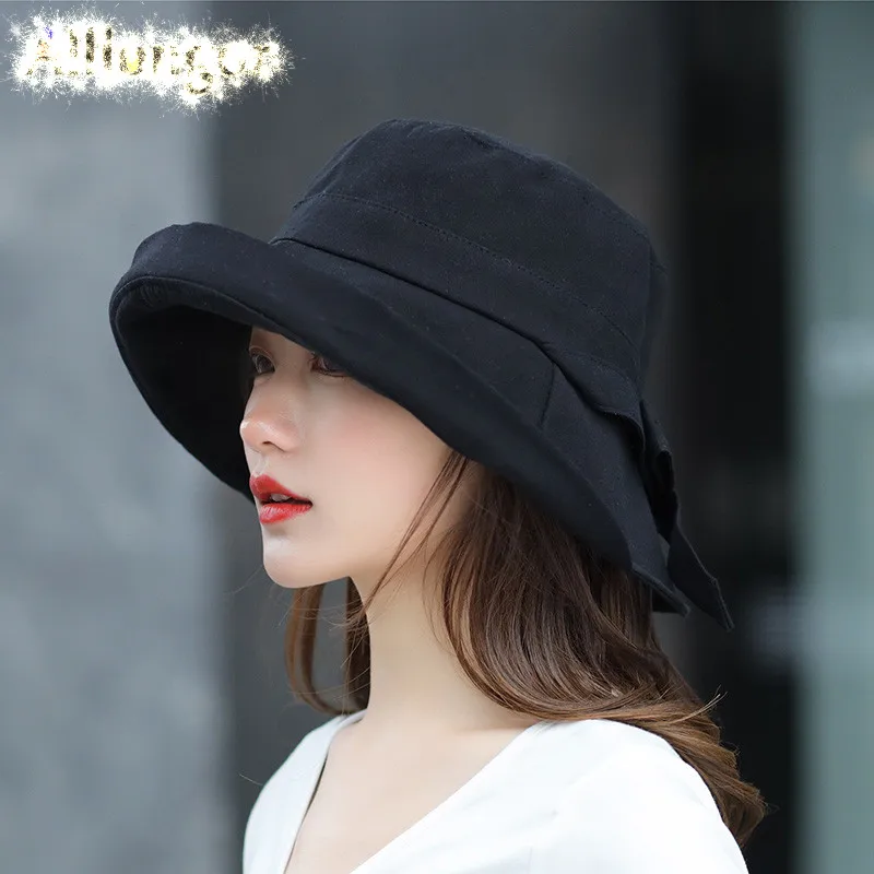 Panama 2022 Summer Black Bow Bucket Hat Women Fashion Korea Bob Cotton gorro pescador mujer Sun Hat Fishing Cap Chapeu Pescador