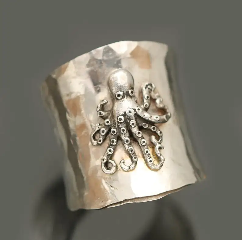 Vintage Octopus Engraved Ring Silver Plated Irregular Rings For Men Women Punk Gothic Party Biker Retro Jewelry Gift T4M965