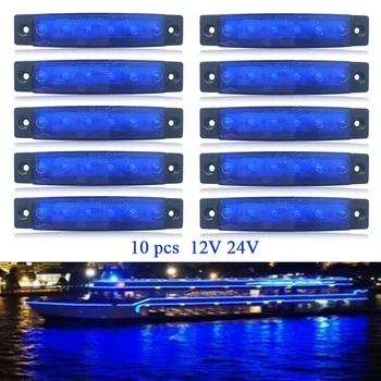 10 adet tekne su geçirmez 12V 24V 6 LED lamba kabin güverte nezaket ışığı kıç vasistas ışıkları mavi küçük tekne yelkenli
