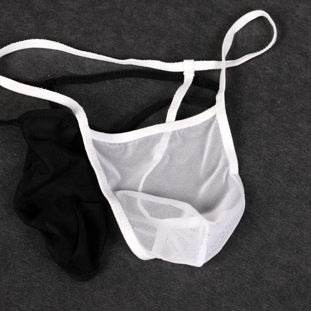 Men Liquid Stretch Sexy Bugle Pouch Thong Underwear See-through Mesh Cut G Strings Panties Шорты Мужские