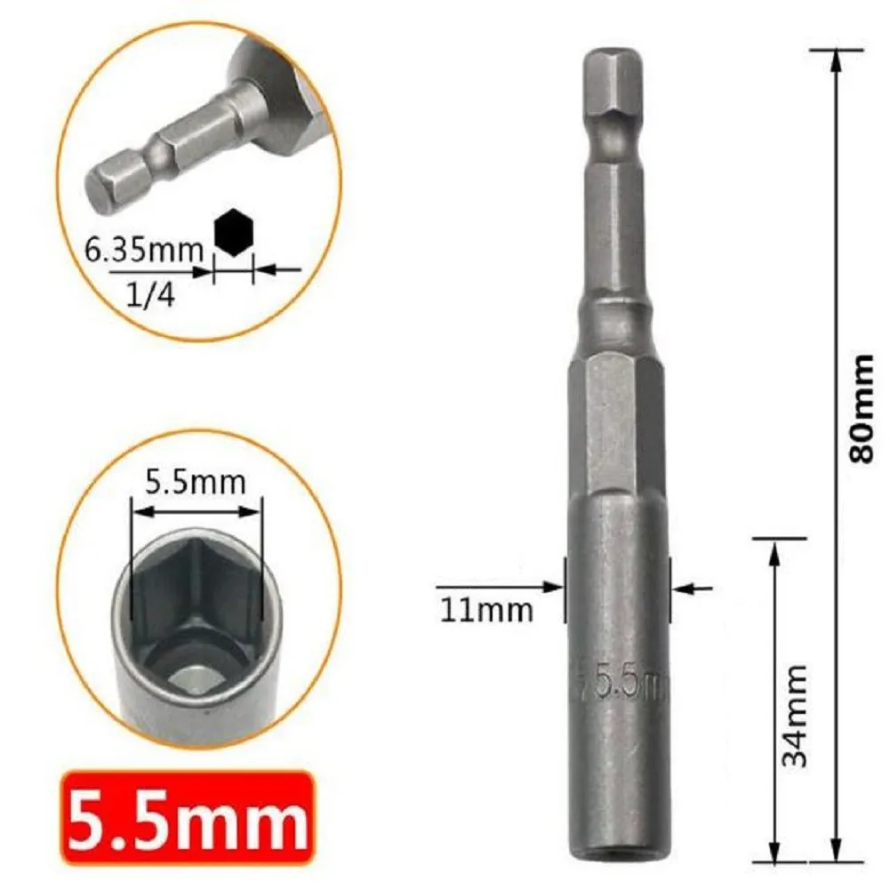 1PCS 5.5mm-19mm Hex Sockets Sleeve Nozzles Nut Driver Bit Set 1/4 Inch Impact Socket Adapter Nut for pneumatic screwdriver