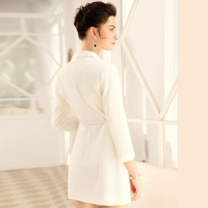 New Windswear Medium-length Female Mid-long Fall 2023 New Commuter Temperament Nine-Sleeve White Suit