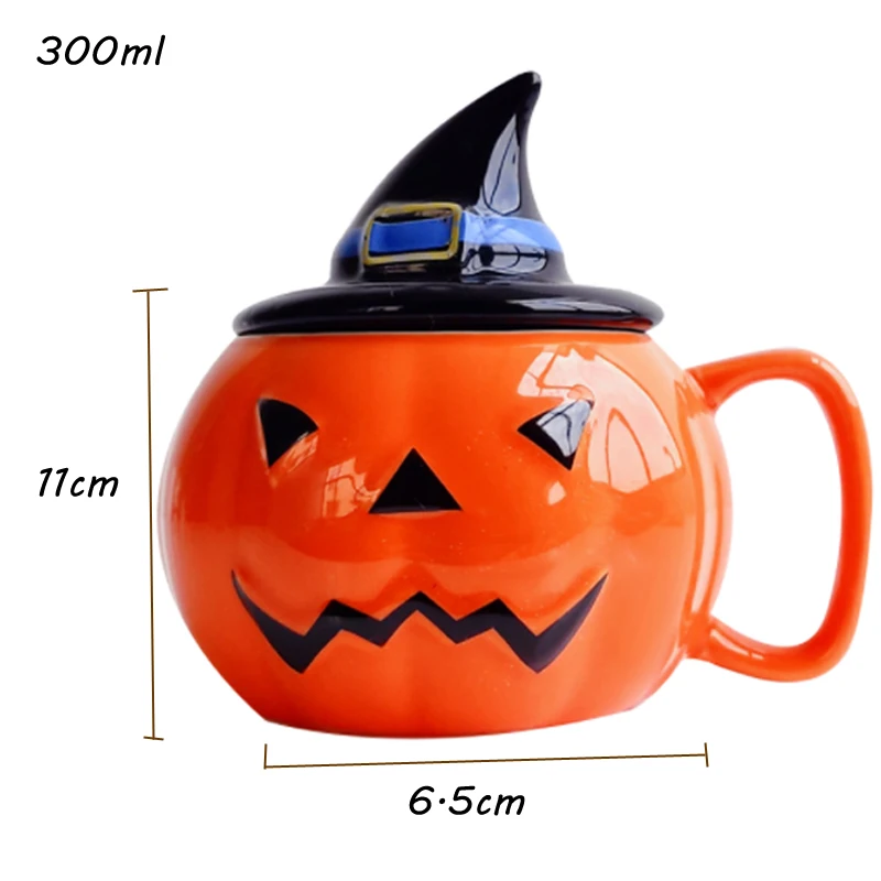 Halloween Ceramic Mug Pumpkin Imp Shaped Coffee Cup Breakfast With Lid Cup Spoon Cartoon Cup Holiday Gift Cup