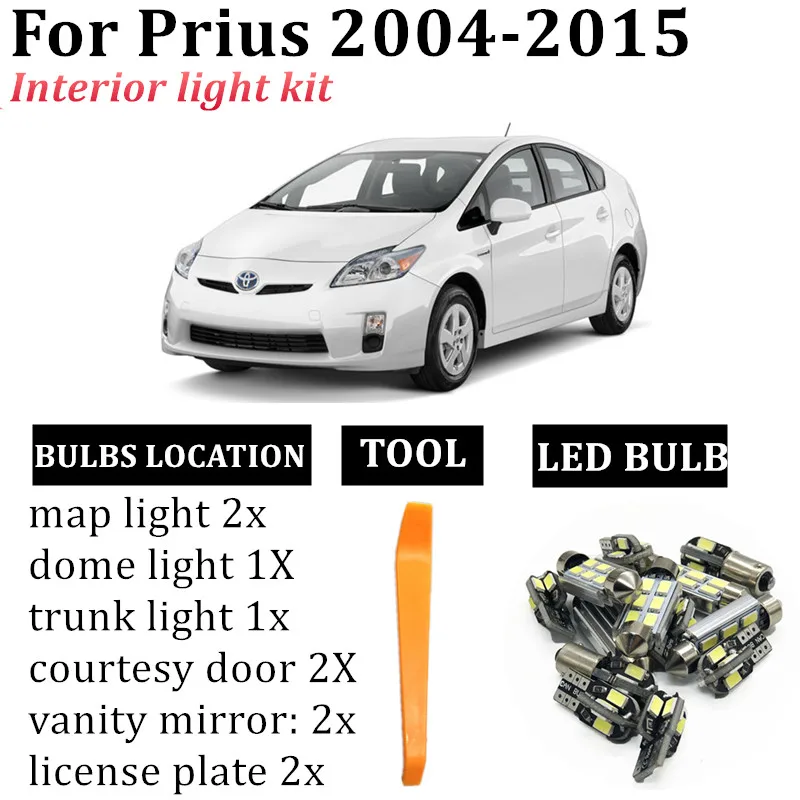 

11x автомобильная светодиодная лампа T10 светильник внутренний комплект для Toyota Prius / Prius C / Prius V 2004 -2010 2012 2013 2014 2015 Светильник Автомобиля
