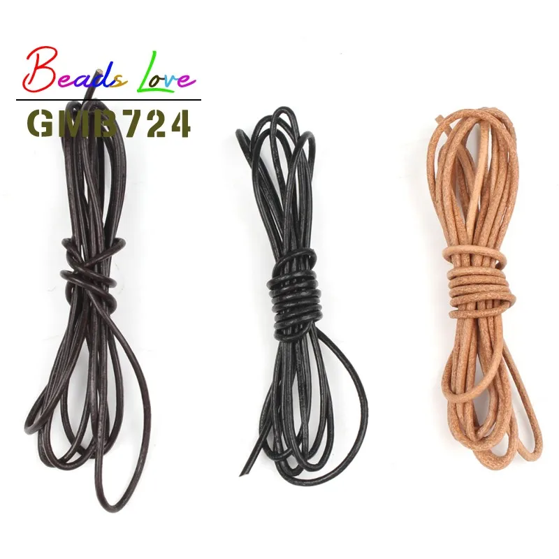 Cordones de cuero auténtico para fabricación de joyas, cuerda redonda de 1/1, 5/2/3mm, 5M, hecha a mano, DIY, pulsera, collar, accesorios para