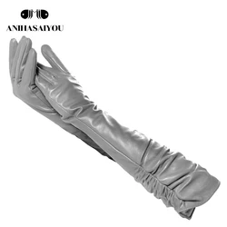 600 Gants Longs en Cuir Gris Foncé pour Femme, Gants Longs en Peau de Mouton, Hiver, Meilleures Ventes, 2020,-208/s