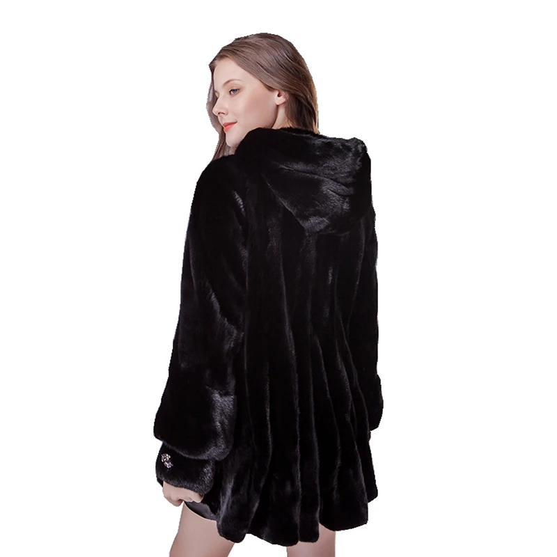 

Luxury Genuine Mink Fur Coat Jacket with Hoody Autumn Winter Women Outerwear Plus Size LF9076