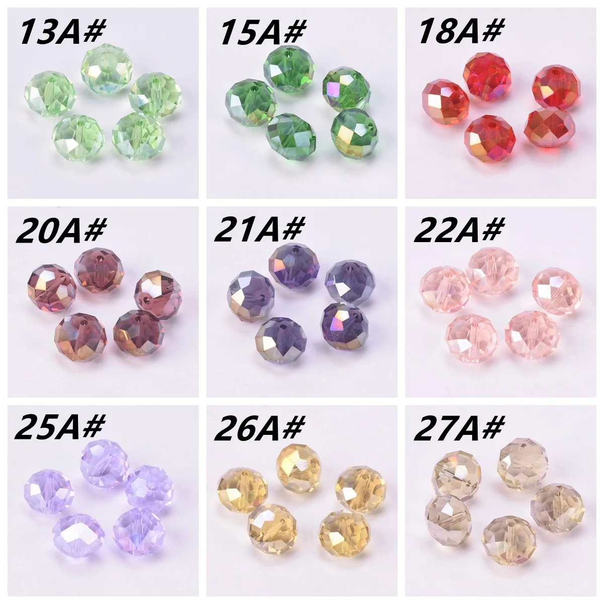 10pcs AB Plated Colors Rondelle Faceted Czech Crystal Glass 14x10mm 16x12mm 18x13mm Loose Spacer Beads for Jewelry Making DIY