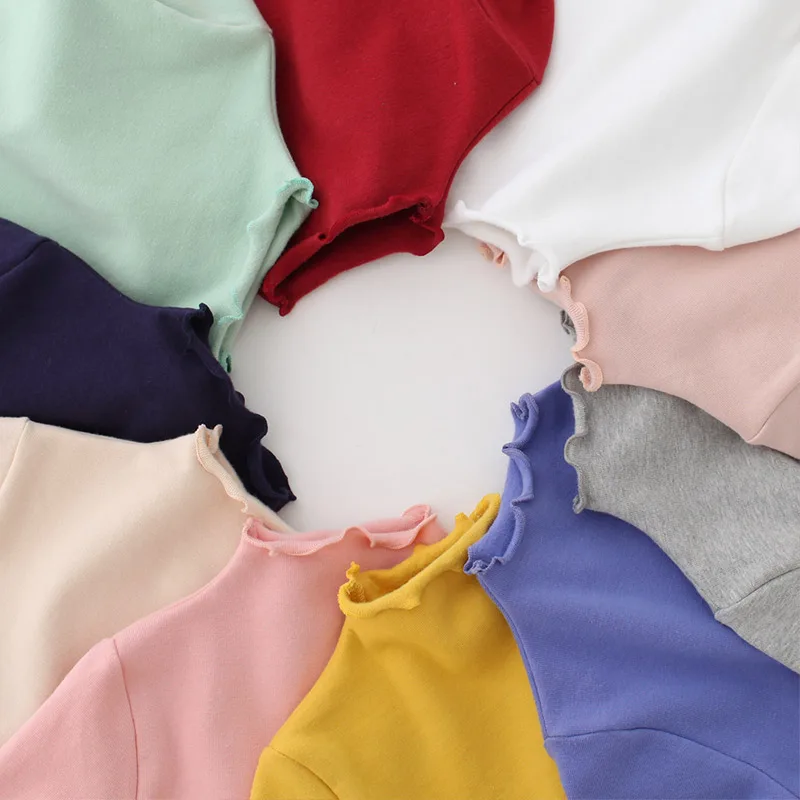 2025 Spring Autumn 2 3 4 6 8 10 Years Children'S Candy Solid Color Long Sleeve High Neck Basic Turtleneck T-Shirt For Kids Girls