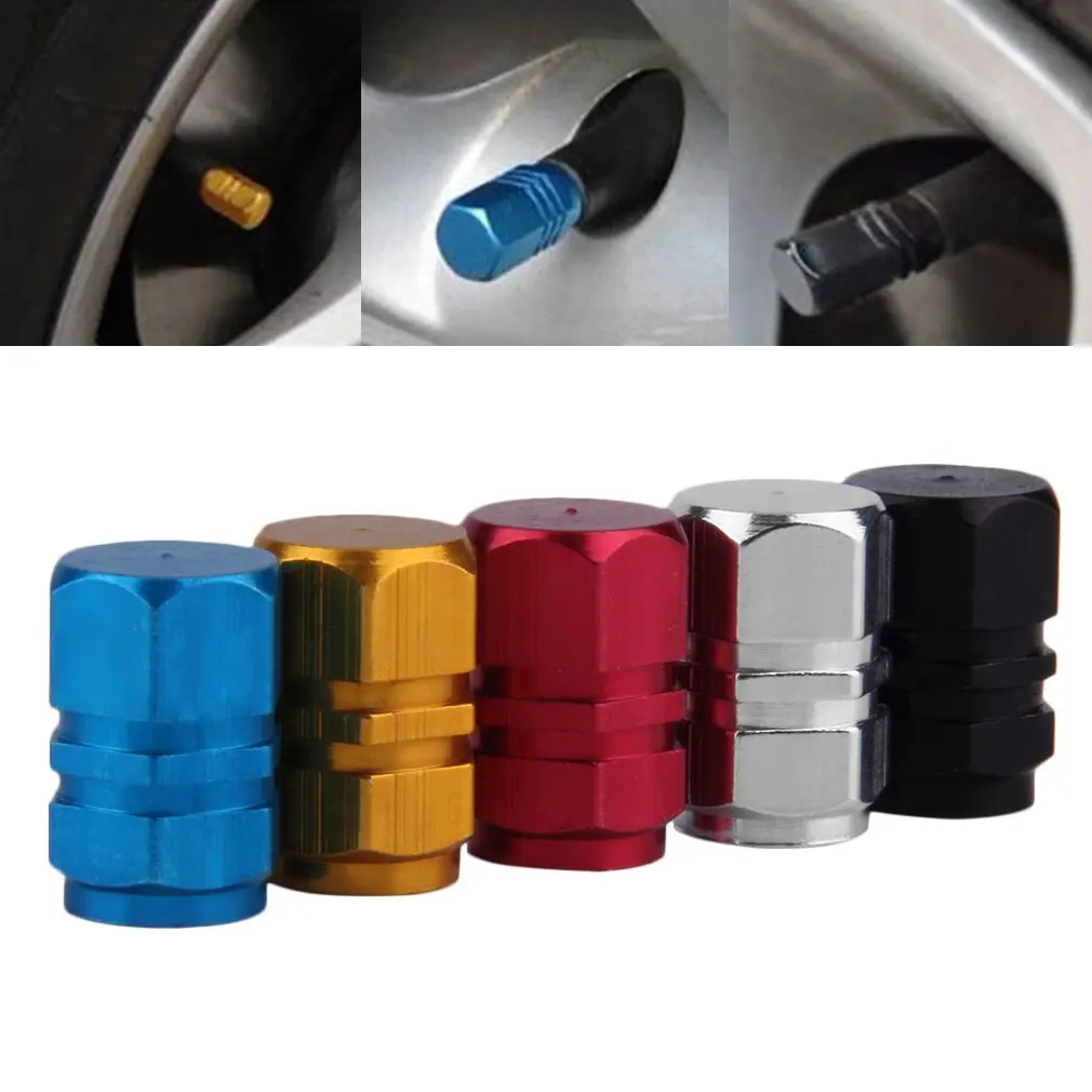 Universal 4Pcs/set Auto Bicycle Car Tire Valve Caps Aluminum Tyre Wheel Hexagonal Ventile Air Stems Cover Airtight Rims 5 Colors