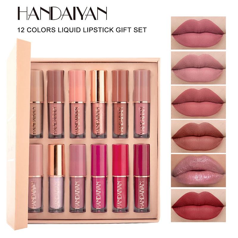 HANDAIYAN 12PC/Set Matte Velvet Lip Gloss Waterproof Long-lasting Liquid Lipstick Cosmetic Beauty Keep 24 Hours Makeup TSLM1