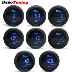 DepoTuning 2'' 52MM Boost/Water Temp/Oil Temp/Volt/Tachometer/Oil Pressure Gauge Black Color Digital Blue Led + Gauge Pods