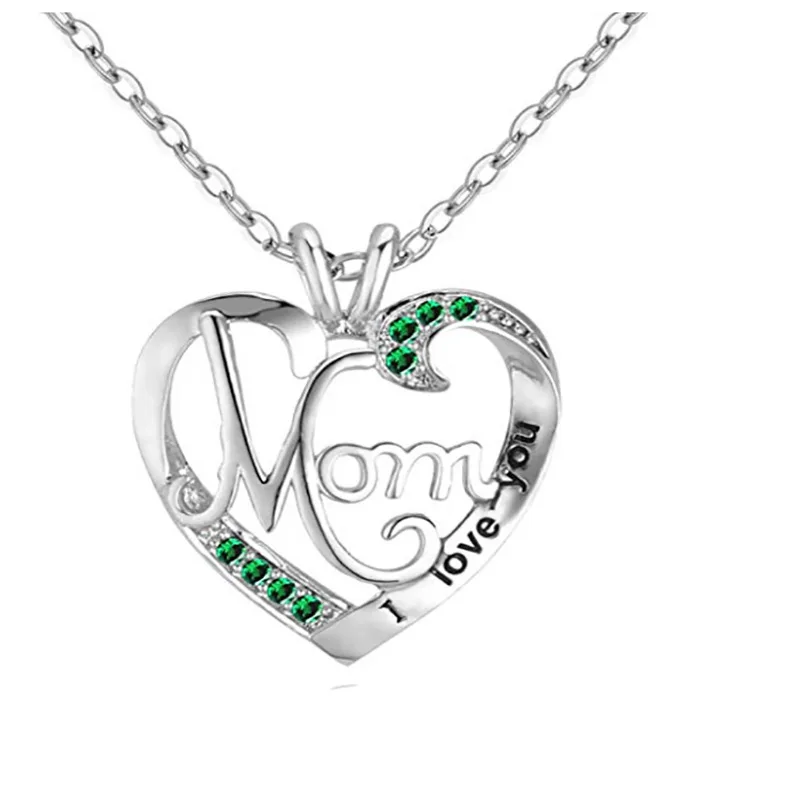 S925 Solid Sterling Silver Pendant Necklace Women I Love You MOM Heart Crystal Necklace for Mother\'s Day Gift Christmas Jewelry